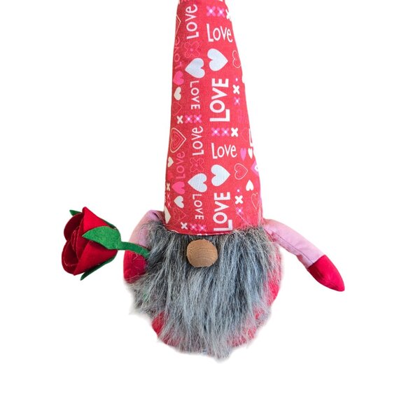 NWT Kirkton House Valentines Day Gnome Decoration With Red Felt Rose 20" - Picture 3 of 5